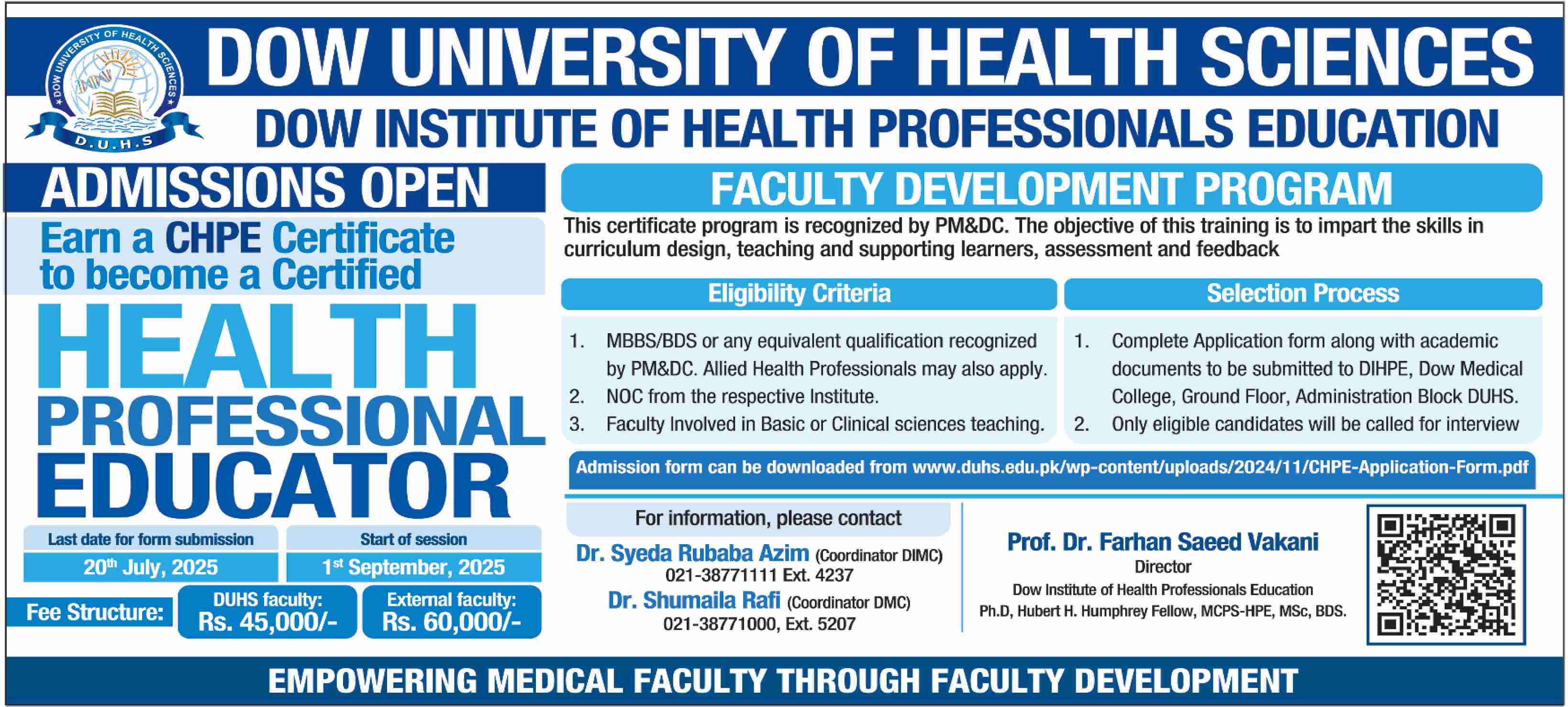 Admission Open in Dow University of Health Sciences Karachi